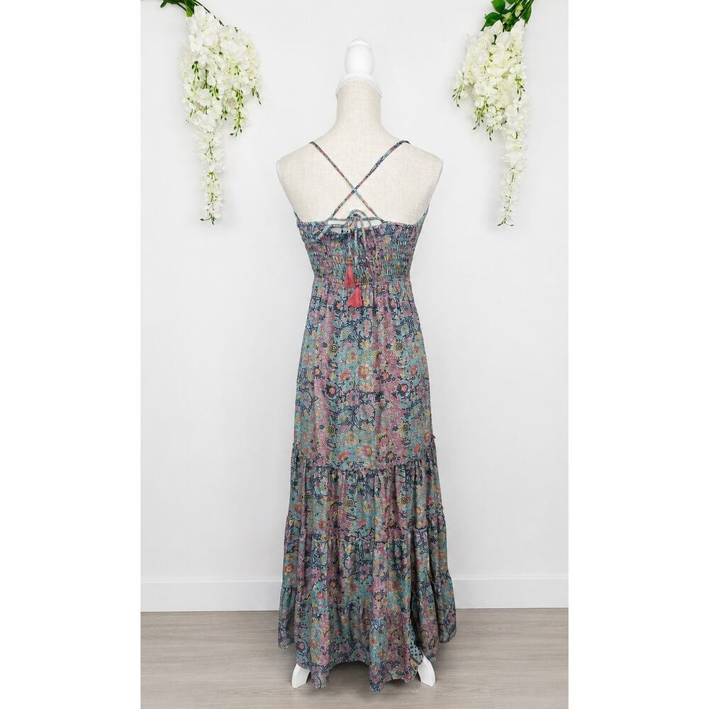 fab’rik Maxi Dress Large Mint Paisley Boho Tassel Tie Cottage Festival Whimsical - Picture 3 of 12